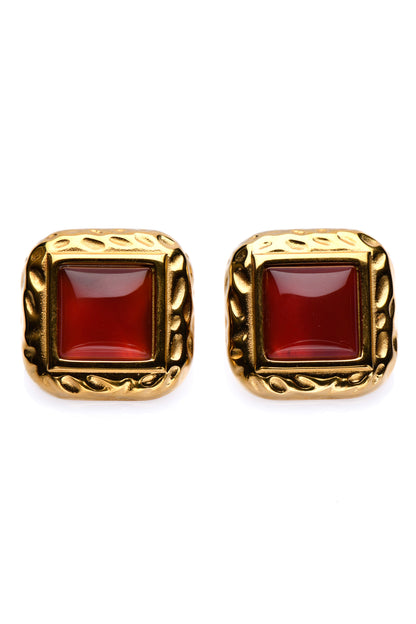 AMARANTH - GOLD EARRINGS WITH A RED STONE WITH 18K GOLD PLATING WATERPROOF