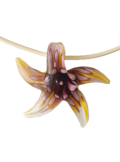 OLIVIA - STARFISH GLASS PENDANT IN YELLOW/PINK/PURPLE  WITH A COTTON BAND