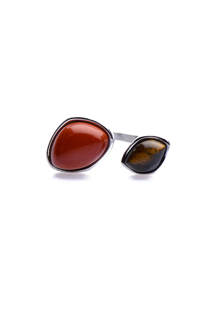 AXIL - SILVER RING RED AND BROWN STONES