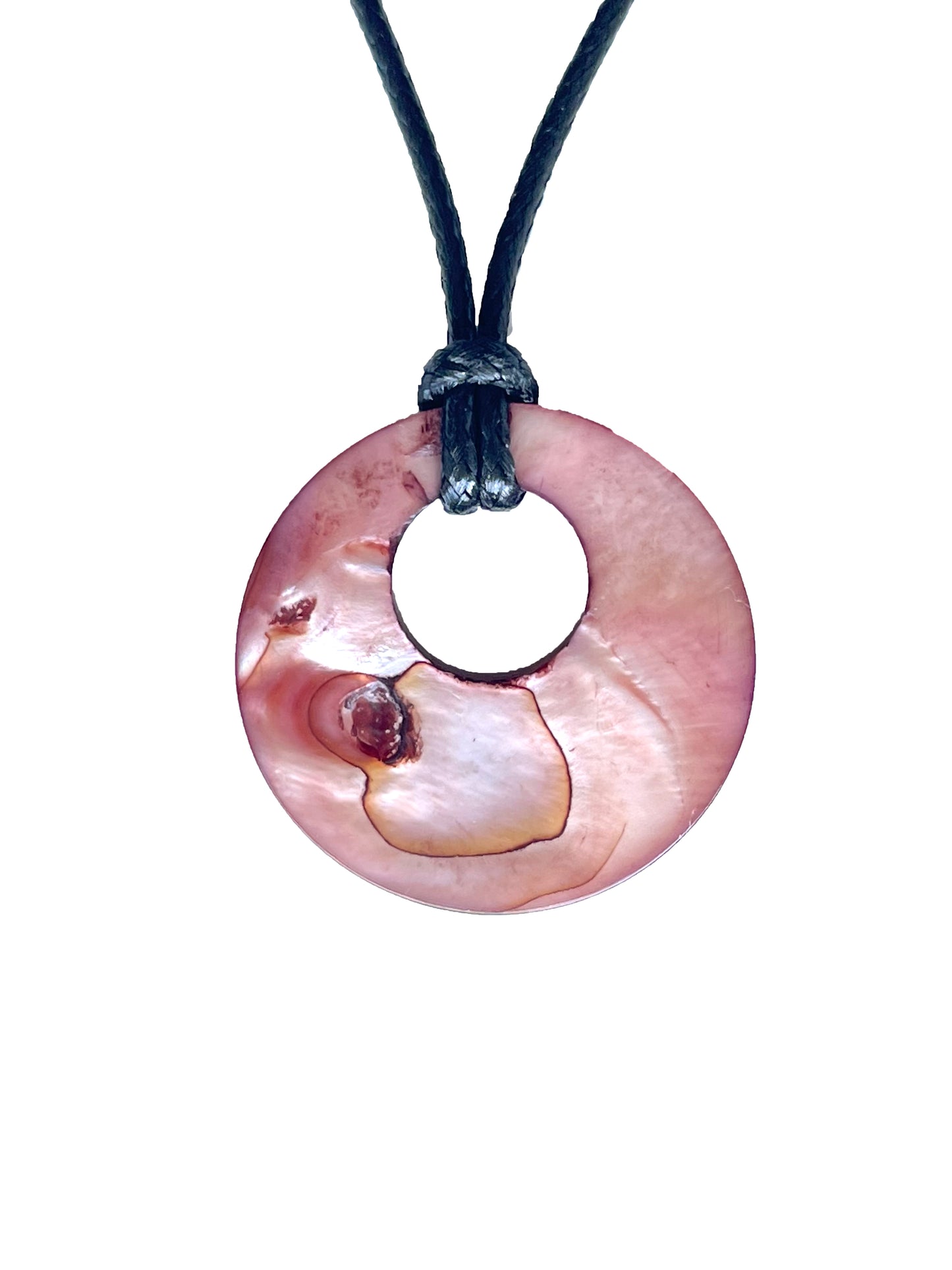 PEONY - ROUND PINK SHELL PENDANT WITH BLACK BAND