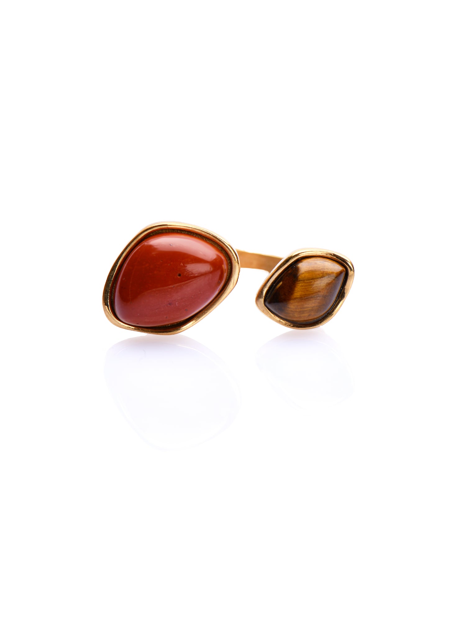 AXIL - GOLD RING RED AND BROWN STONES WITH 18K GOLD PLATING