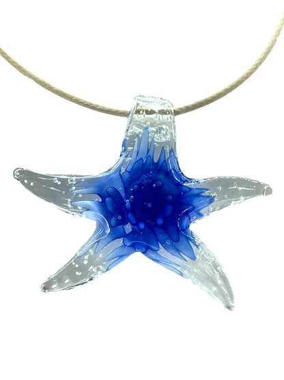 OLIVIA - STARFISH GLASS PENDANT IN DARK BLUE WITH A COTTON BAND