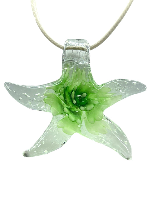 OLIVIA - STARFISH GLASS PENDANT IN GREEN WITH A COTTON BAND