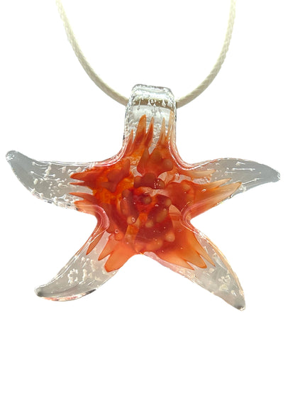 OLIVIA - STARFISH GLASS PENDANT IN ORANGE WITH A COTTON BAND